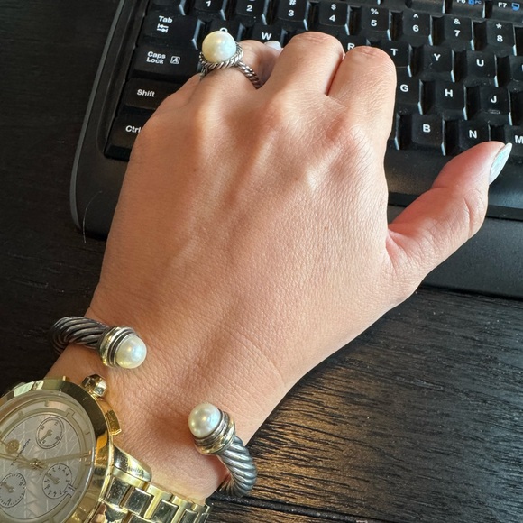 David Yurman Sterling Silver Cable Pearl Ring - Picture 3 of 3